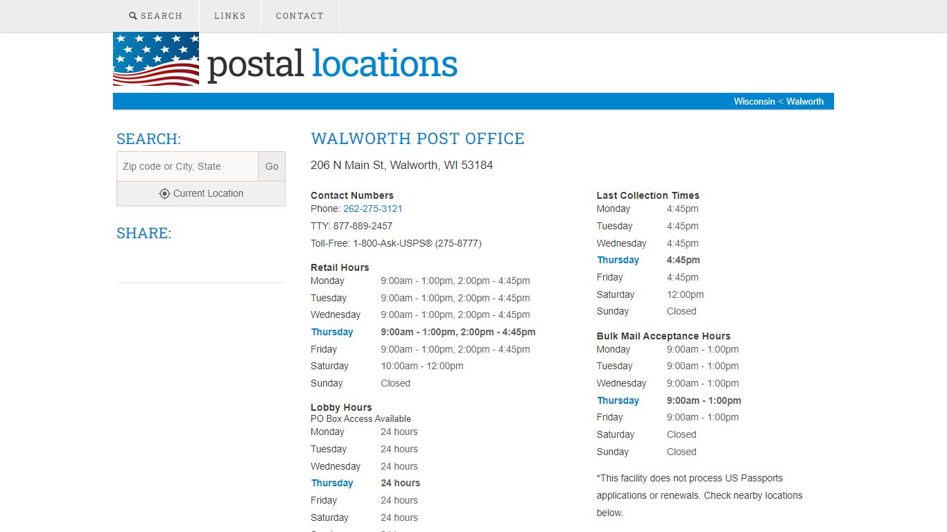 Post Office in Walworth, WI - Hours and Location - Postal Locations